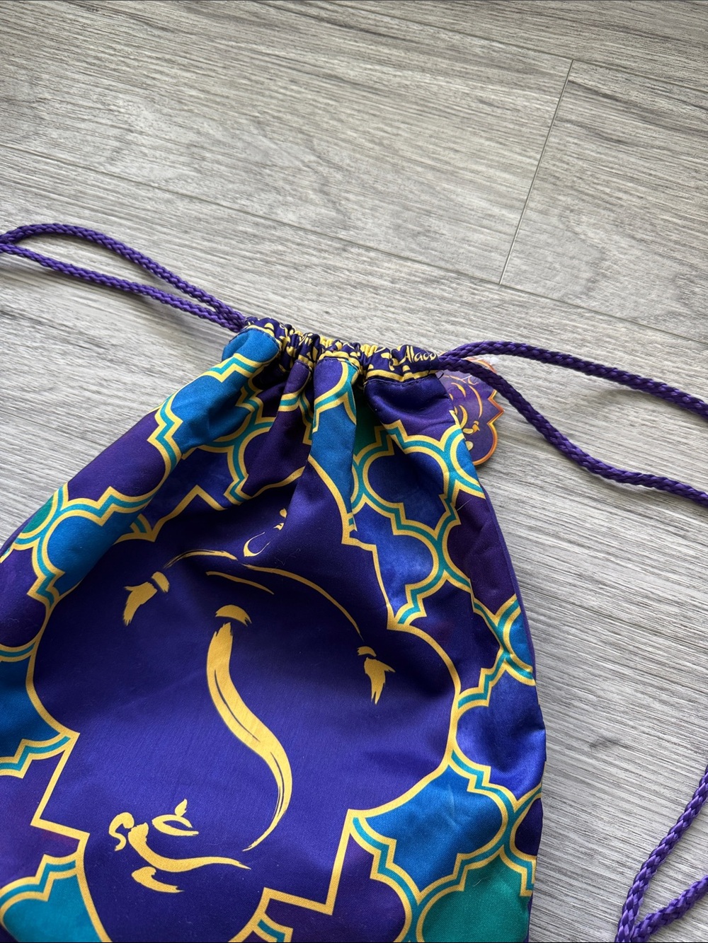 Disney Aladdin Drawstring Backpack Purple Gold Cinch Disney Park Bag - Picture 5 of 8